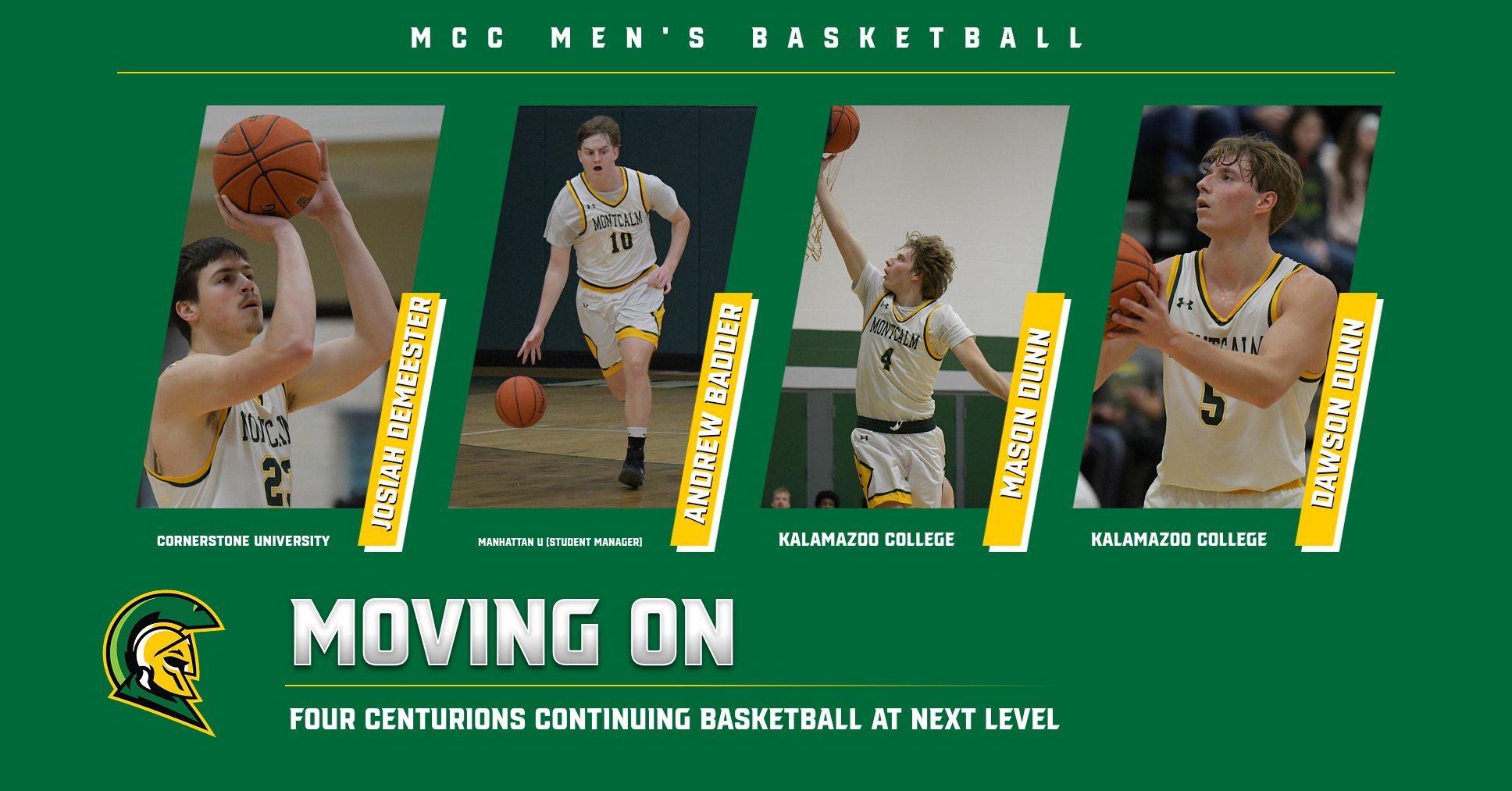 Photo compilation of four MCC men's basketball players who are moving on to other college's after graduating from MCC.