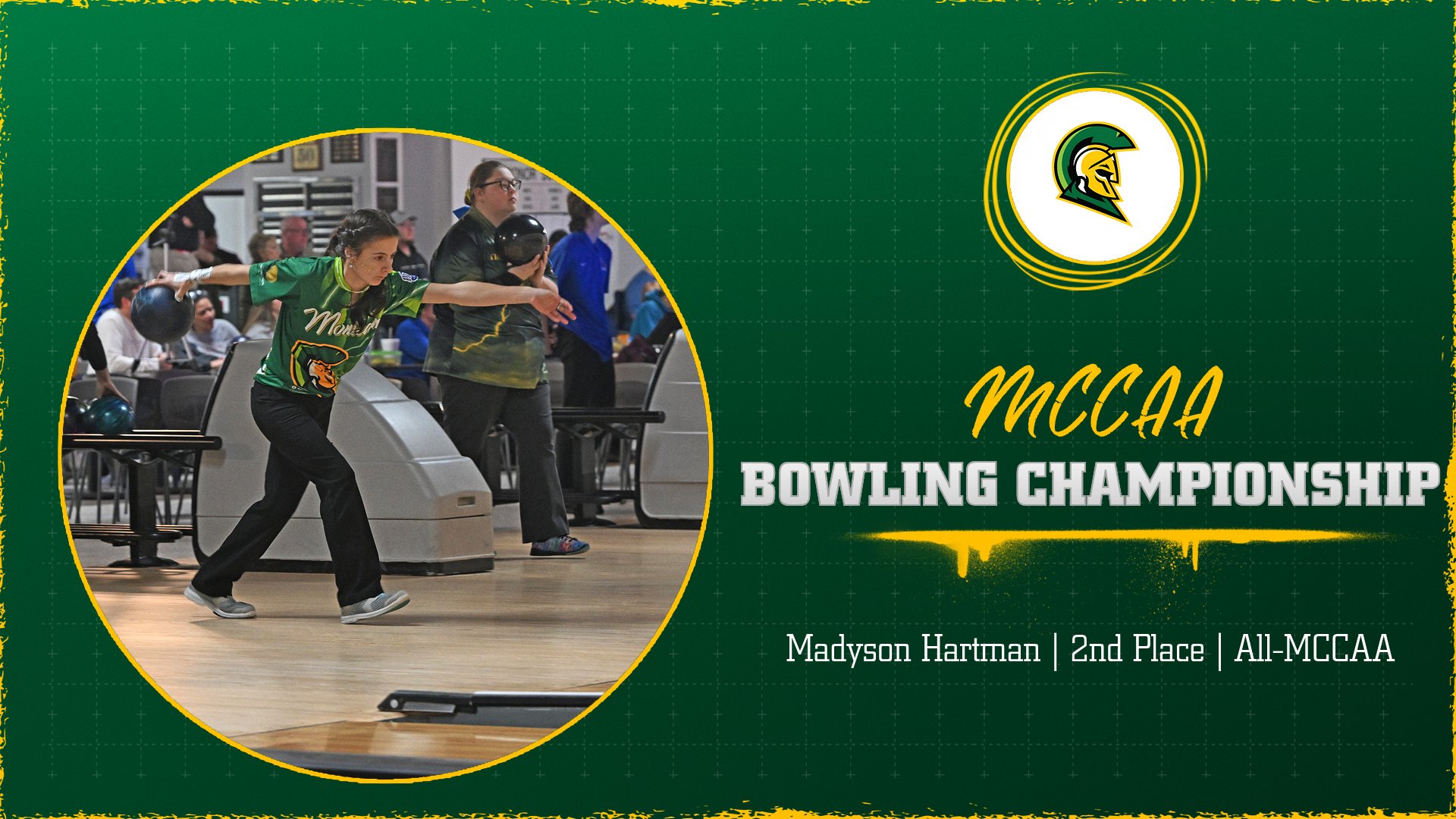 Graphic with image of MCC women's bowler throwing the ball down the lane and text that reads 